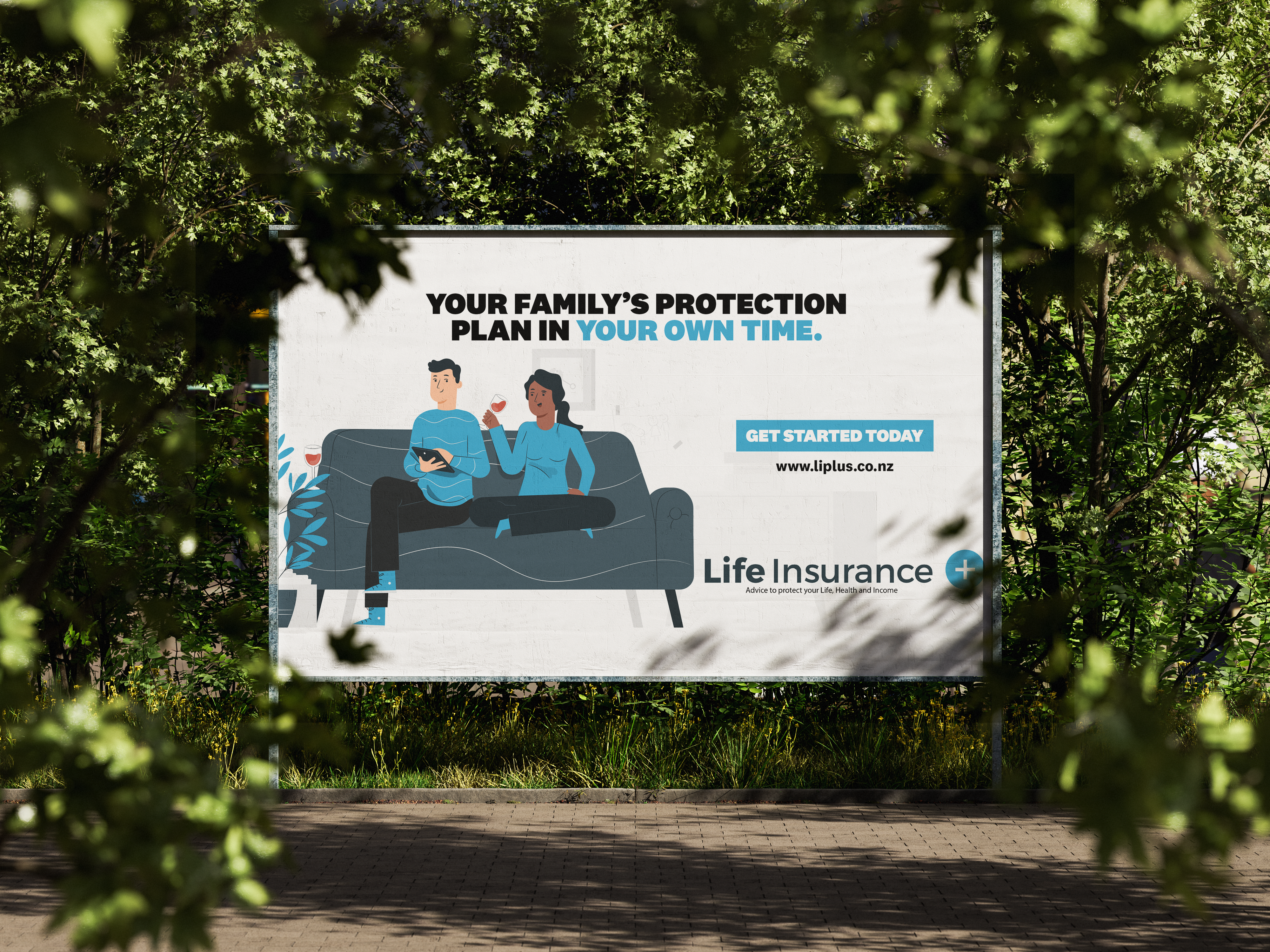 Life Insurance Plus billboard with illustration